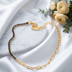 Bracciale CatenaTennis Nero Oro Metà